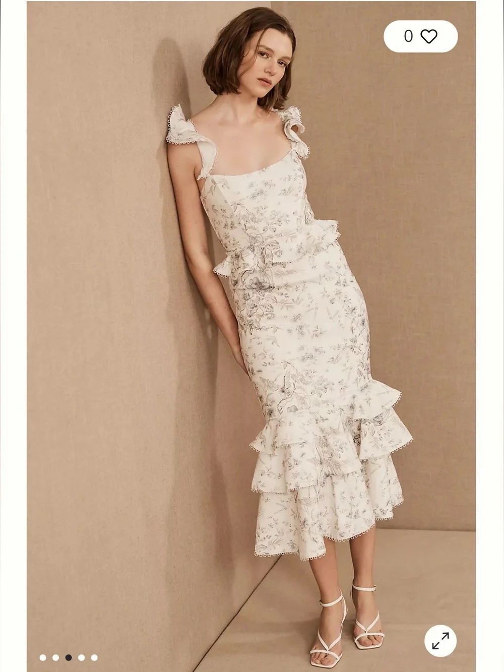 V. Chapman Ivory Floral Ruffle Midi Dress - Picture 1 of 7